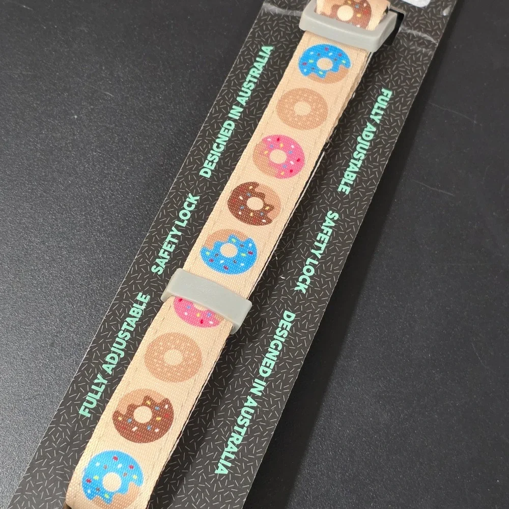 FuzzYard Donut Print Dog Collar Medium Tan Pink Blue Adjustable Safety Lock New